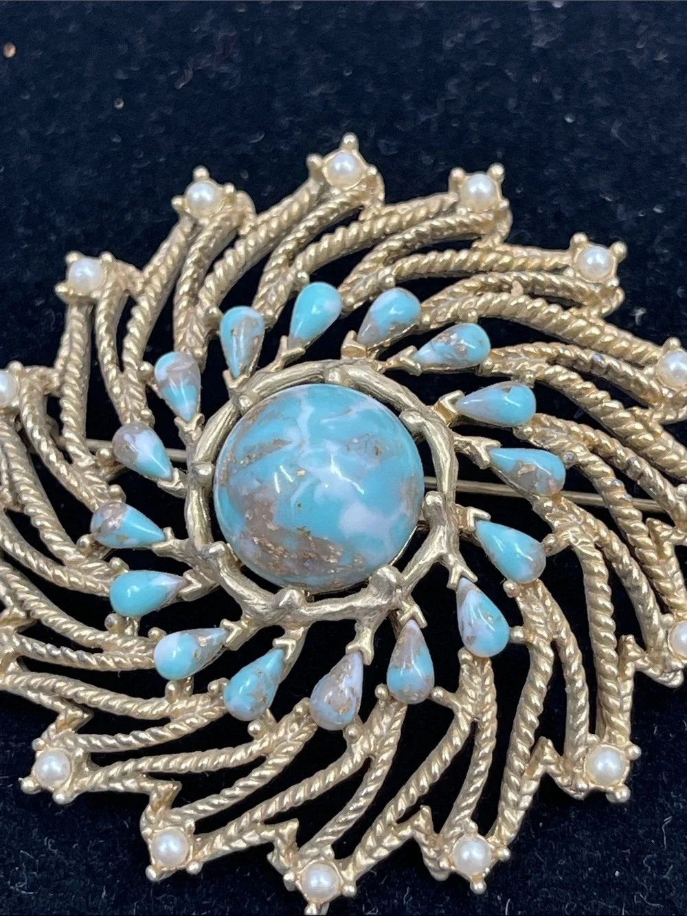 Sarah Coventry Azure Skies Pinwheel Brooch from 1973